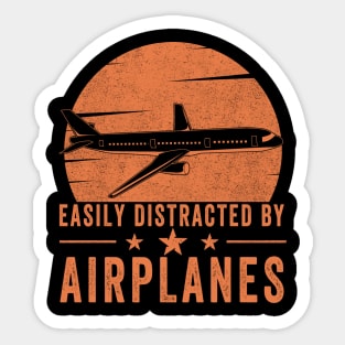 Easily Distracted By Airplanes Retro Airplane Funny Pilot Sticker